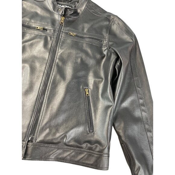 Carbon mens brown faux leather motorcycle jacket Size L SKU 9248 - Picture 4 of 12